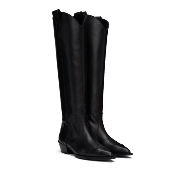NWT Aeyde Aruna Tall Cowboy Boots Black Leather Size 41 Size 11 - Picture 1 of 8
